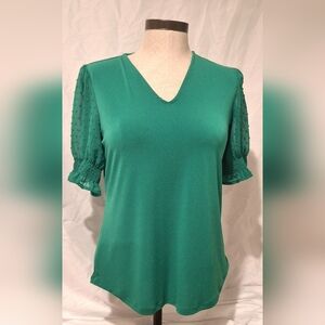 Adrianna Papell Emerald Green Blouse with Textured Sleeves